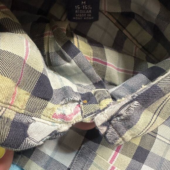 Vintage 90s Lands End Viyella Flannel Button Down Shirt Size M Sage Green Plaid - Picture 9 of 16